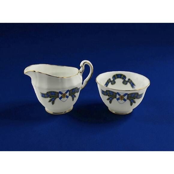 Adderley Blue Tartan "Nova Scotia" Cream and Sugar Set England Bone China - Picture 1 of 7